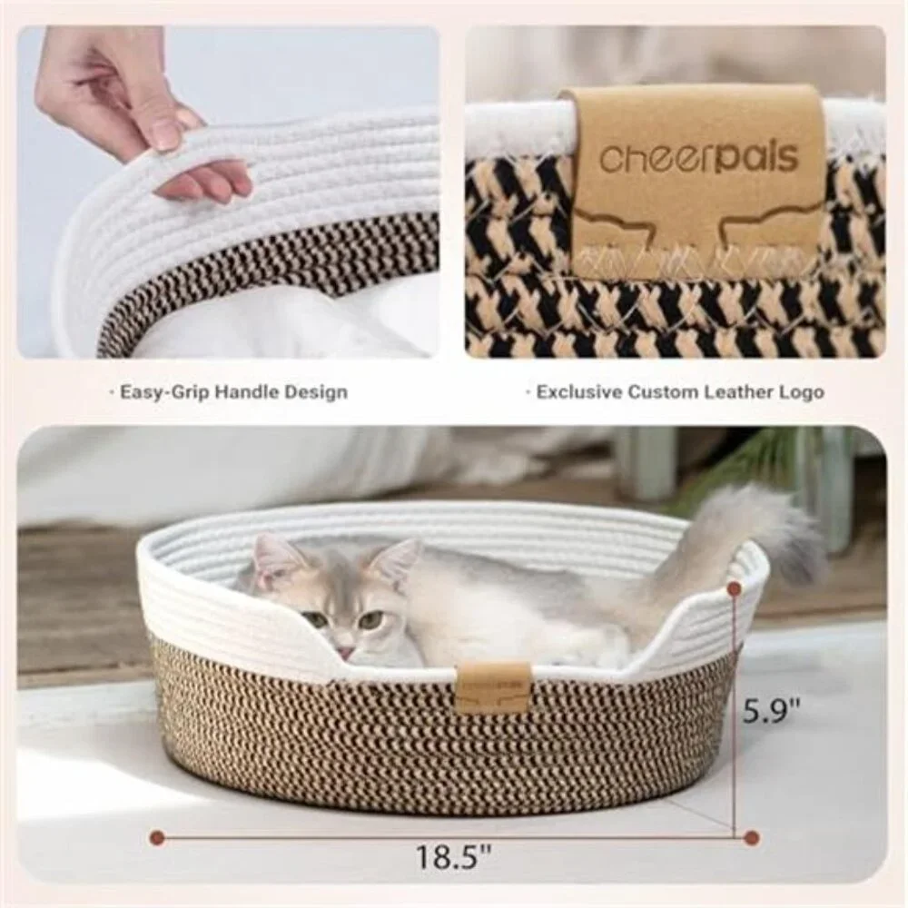 Cat Bed Basket with Cushion Indoor Cozy Kitten Bed Small Medium Large Pet